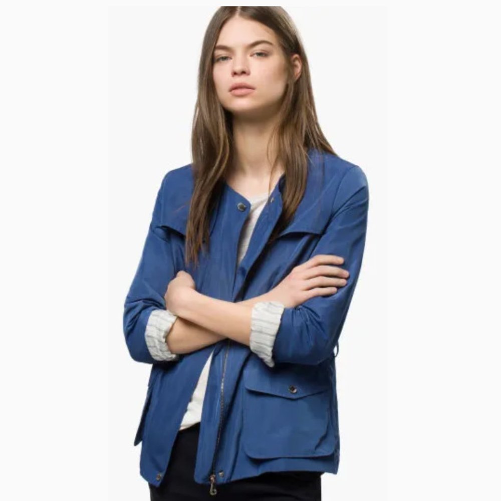 Navy collarless jacket Massimo Dutti